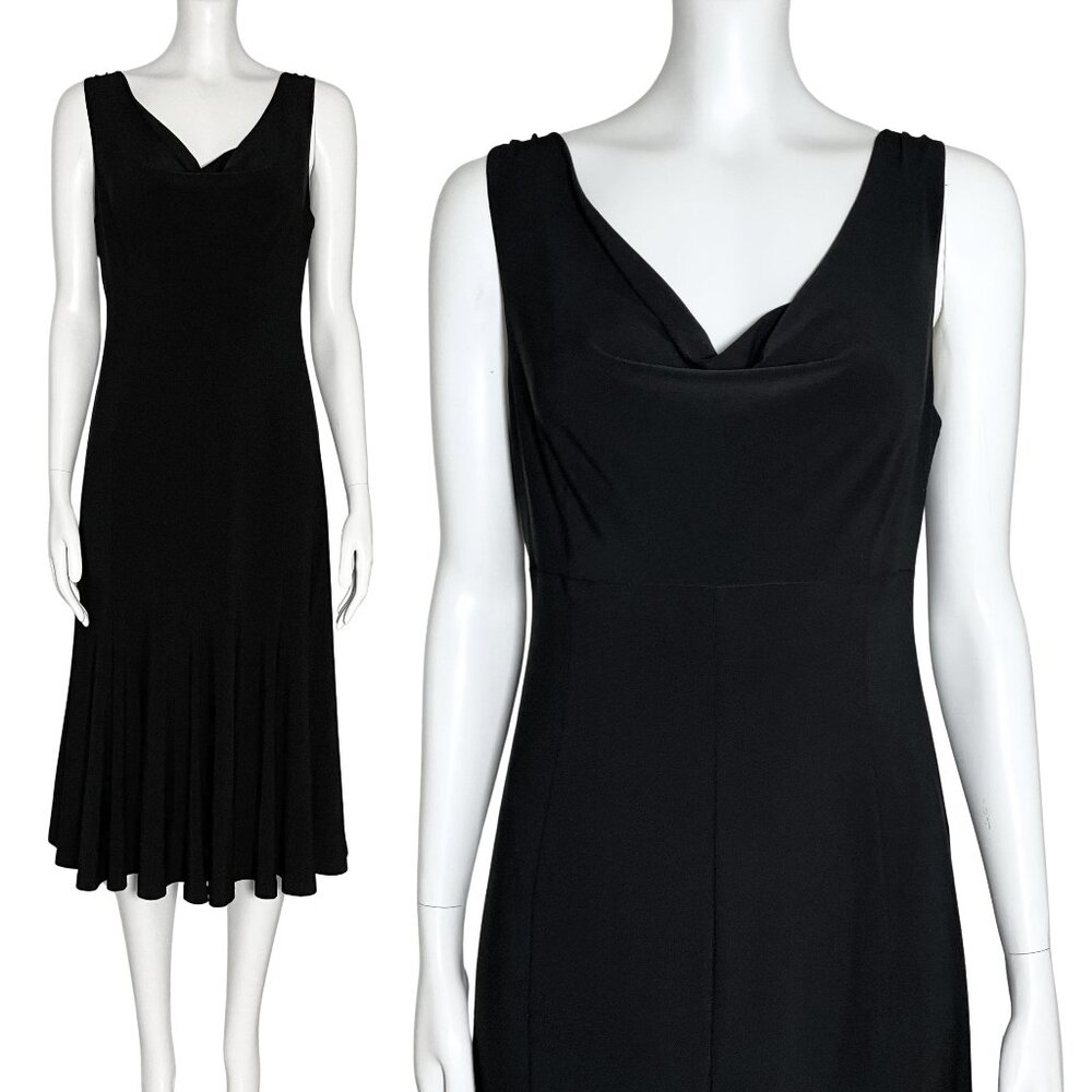 Evan Picone Black Sleeveless Midi Cocktail Dress Cowl Neck Party Sz 4 Small